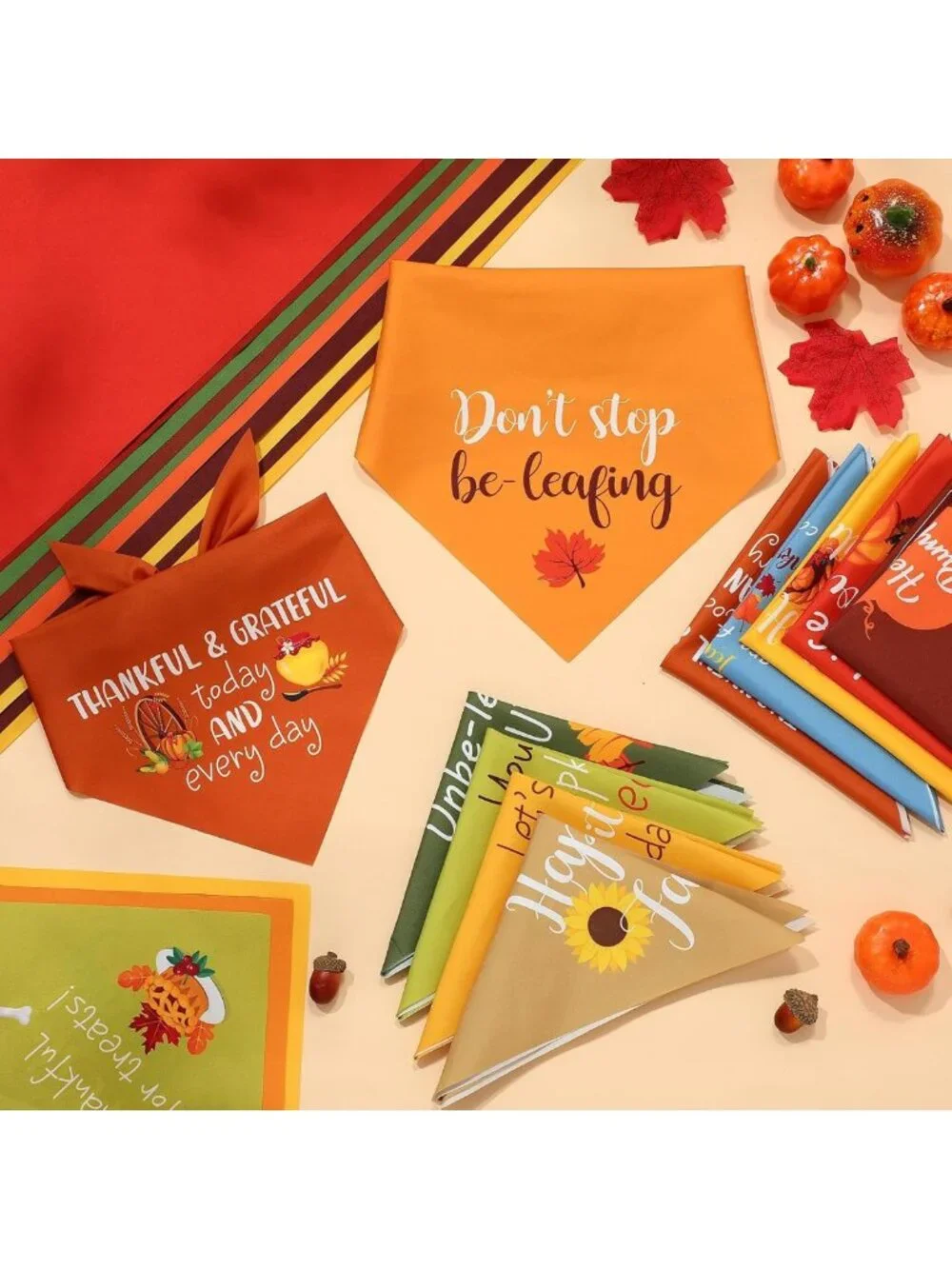 100 Pcs Fall Dog Bandanas - Cute Triangle Scarves for Pets, Adjustable